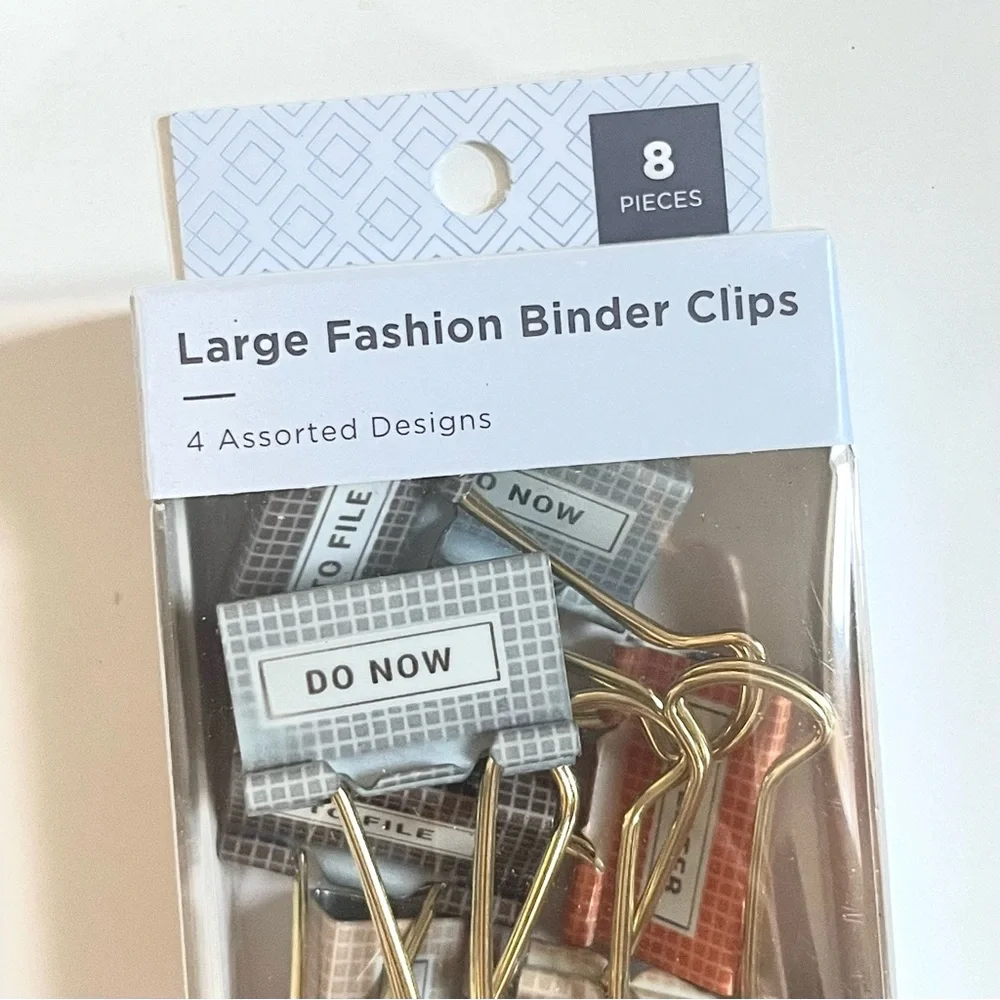 🏷️ set of 8 assorted gold decorative binder clips do now, do later, to file